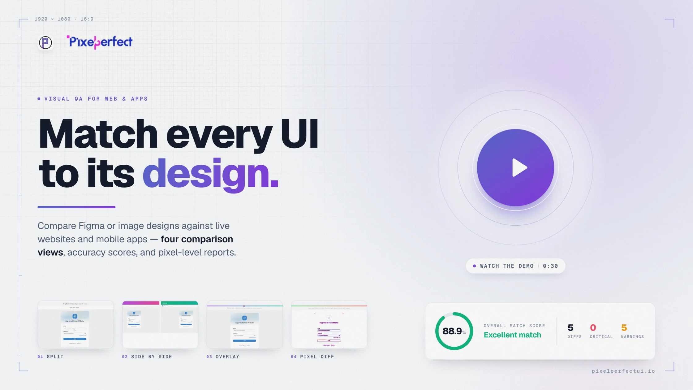 Pixel Perfect UI visual comparison report showing design and implementation evidence
